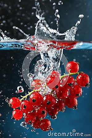 red currants fall into water, splash, Generated image Stock Photo