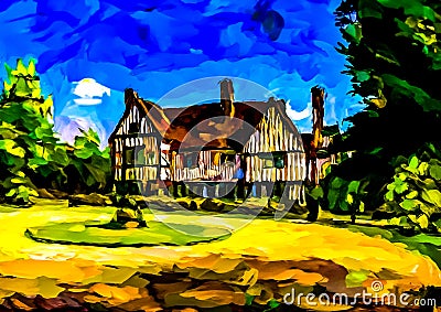 An impressionist oil painting style image of a country manor house Stock Photo