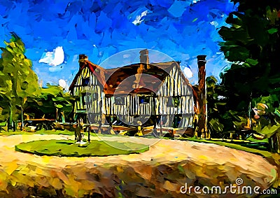 An impressionist oil painting style image of a country manor house Stock Photo