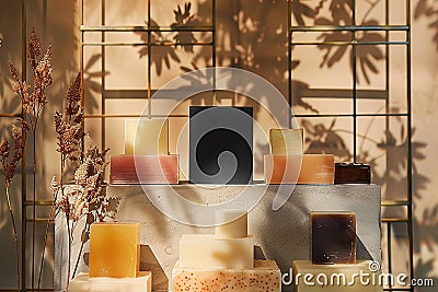 plant based natural soaps collection mockup Stock Photo