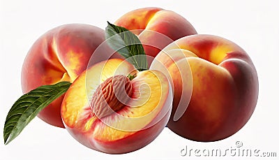 Sweet peaches on white background with copy space Stock Photo