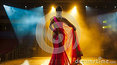 A model walks on the ramp showcasing designer saree Stock Photo