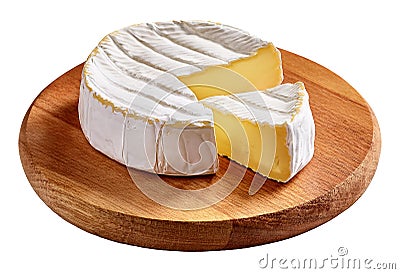 Creamy Delight French Brie Cheese isolated on a white background. Stock Photo