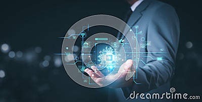 Ai technology, Artificial Intelligence. man using technology smart robot AI, artificial intelligence by enter command prompt Stock Photo