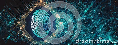 Biometric Data Streams Across a Digital Interface. Cyber fingerprint offers secure access technology. Identification Stock Photo
