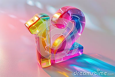 Colorful and playful number twelve. Holographic gradient. Symbol 12. Invitation for a twelfth birthday party or business Stock Photo