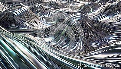 Generated image of an elastic and metallic stringy and wavy 3d background. Stock Photo