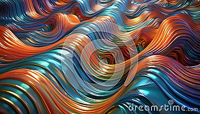 Generated image of an elastic and metallic stringy and wavy 3d background. Stock Photo