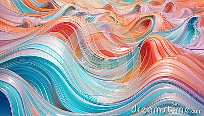 Generated image of an elastic and metallic stringy and wavy 3d background. Stock Photo