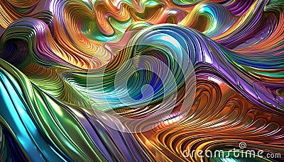 Generated image of an elastic and metallic stringy and wavy 3d background. Stock Photo