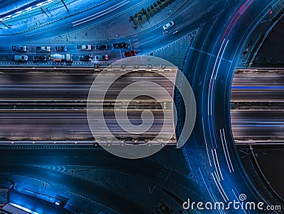 Expressway top view, Road traffic an important infrastructure, Drone aerial view fly in circle, traffic transportation Stock Photo