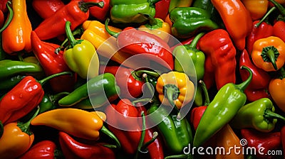 Macro close-up photo of chilli peppers, vibrant colors Stock Photo