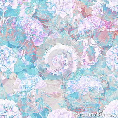 Blue pattern seamless aesthetic floral abstract watercolor repeating background soft pastel colors surreal distorted Stock Photo