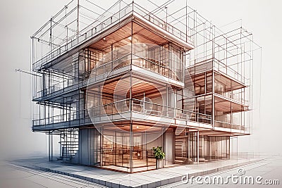 Sketch design of wireframe of building. Digital project visualization Stock Photo