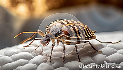 Generated imageBedbug Close up of Cimex hemipterus - bed bug on bed background , generated by AI Stock Photo