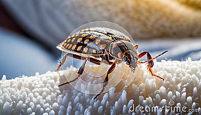 Generated imageBedbug Close up of Cimex hemipterus - bed bug on bed background , generated by AI Stock Photo