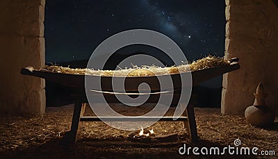 Waiting for the Messiah - Empty manger with Comet Star coming v3 Stock Photo