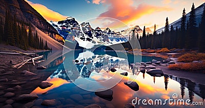 Banff National Park Serene Moraine Lake and Rocky Mountains Stock Photo