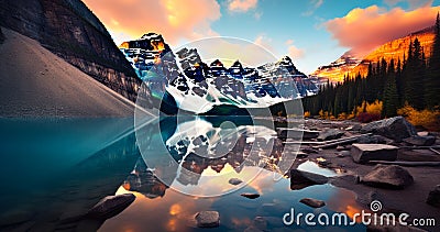Breathtaking Landscape Moraine Lake in the Canadian Rockies Stock Photo