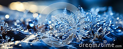 A Christmas Dream Macro Snowflake on Icy Ground with Bokeh Stock Photo