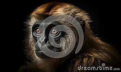 close up photo of gibbon on black background. Generative AI Stock Photo