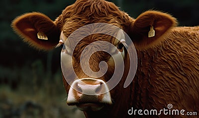 close up photo of heifer bovine in its natural habitat. Generative AI Stock Photo