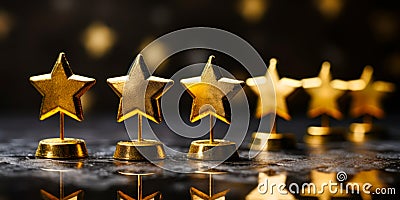 Elevated Ratings Glistening Gold Stars on a Dark Horizon Stock Photo