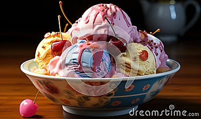 Indulgence in a Bowl Delicious Ice Cream Scoop Stock Photo