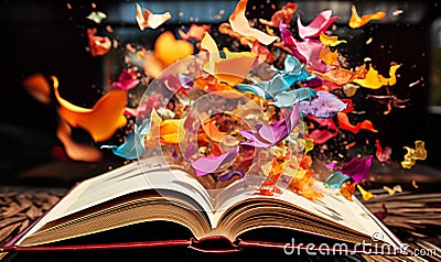Literature in Flight The Colorful Wings of Imagination Stock Photo