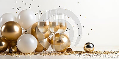 New Years Glamour Glistening Disco Balls and Champagne for a Festive Evening Stock Photo