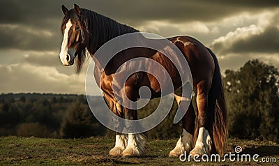 photo of Clydesdale heavy draft-horse breed in its natural habitat. Generative AI Stock Photo