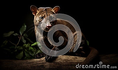 photo of fossa Cryptoprocta ferox on black background. Generative AI Stock Photo