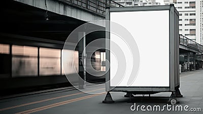 puplic space advertisement board as empty blank white signboard with copy space area. Generative AI Stock Photo