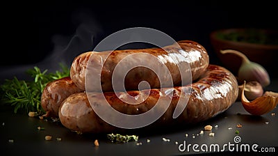 Savor the taste of authentic German Bratwurst food photography. Generative AI Stock Photo