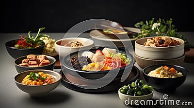 Spice up Your Meal with These Mouthwatering Korean Banchan Side Dishes. Gourmet Food photography. Generative AI Stock Photo
