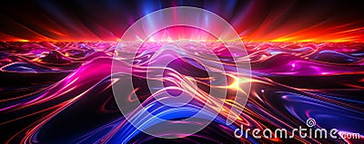 Stunning Neon Glow 3D Rendering of Pink and Blue Ascending Lines Stock Photo