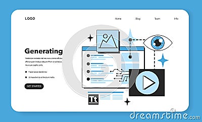Generating web banner or landing page. Artificial neural network Vector Illustration
