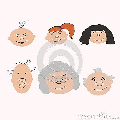 Generation growing up. People of all ages period. Vector Illustration