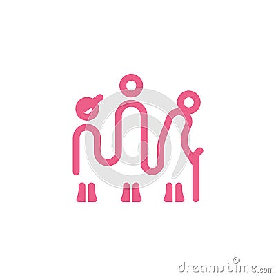 Generation linear icon. Linear icon with a child, adult and old man Vector Illustration