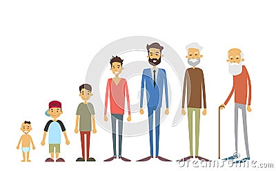 Generation Of Men From Young Infant To Old Senior Age Vector Illustration