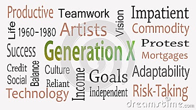 Generation X word cloud concept with great terms such as now Stock Photo