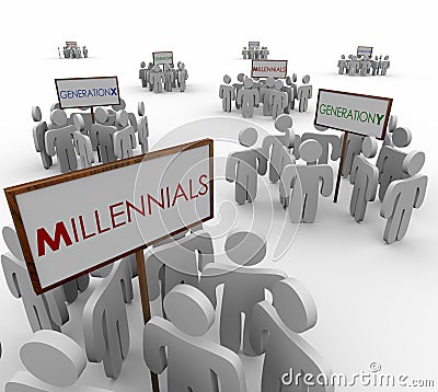 Generation X Y Millennials Young People Groups Demographic Markets Stock Photo