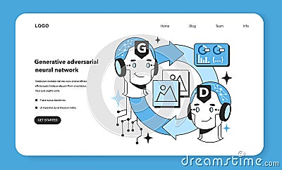 Generative adversarial artificial neural network web banner or landing Vector Illustration