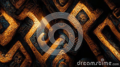 Abstract Aztec Ancient 3D Seamless Pattern. Generative AI Stock Photo