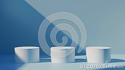 Generative AI Abstract background for branding and minimal presentation with three round cylinder podiums displaye Stock Photo