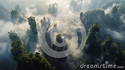 Generative AI Aerial view of Avatar Mountains Zhangjiajie National Forest Park China business concept. Stock Photo