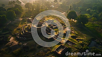 Generative AI Aerial view of Behular Bashor Ghor a famous and touristic archeological site in Bogra Rajshahi Bangl Stock Photo