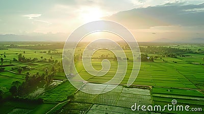 Generative AI Aerial view of farmland with irrigated rice fields Nakhon Luang province of Ayutthaya Thailand busin Stock Photo