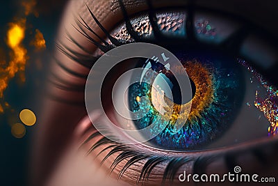 Generative AI. An amazing picture of the eyeball with the cosmos inside. Beautiful eyes concept. Eyes deep as the ocean Stock Photo