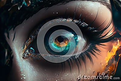 Generative AI. An amazing picture of the eyeball with the cosmos inside. Beautiful eyes concept. Eyes deep as the ocean Stock Photo